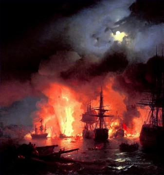 イワン・コンスタンティノヴィチ・アイヴァゾフスキー Painting - 夜のチェメの戦い 1848 ロマンチックなイワン・アイヴァゾフスキー ロシア